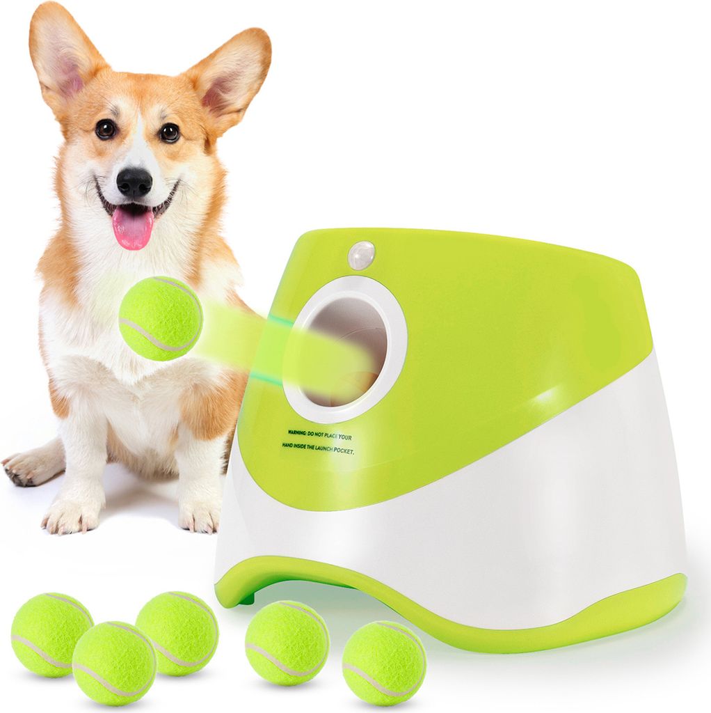 Hundeballwerfer, automatischer Ballwerfer mit 6 Tennisbällen, Haustier-Ballwerfermaschine für Hunde mit 3 Distanzeinstellungen