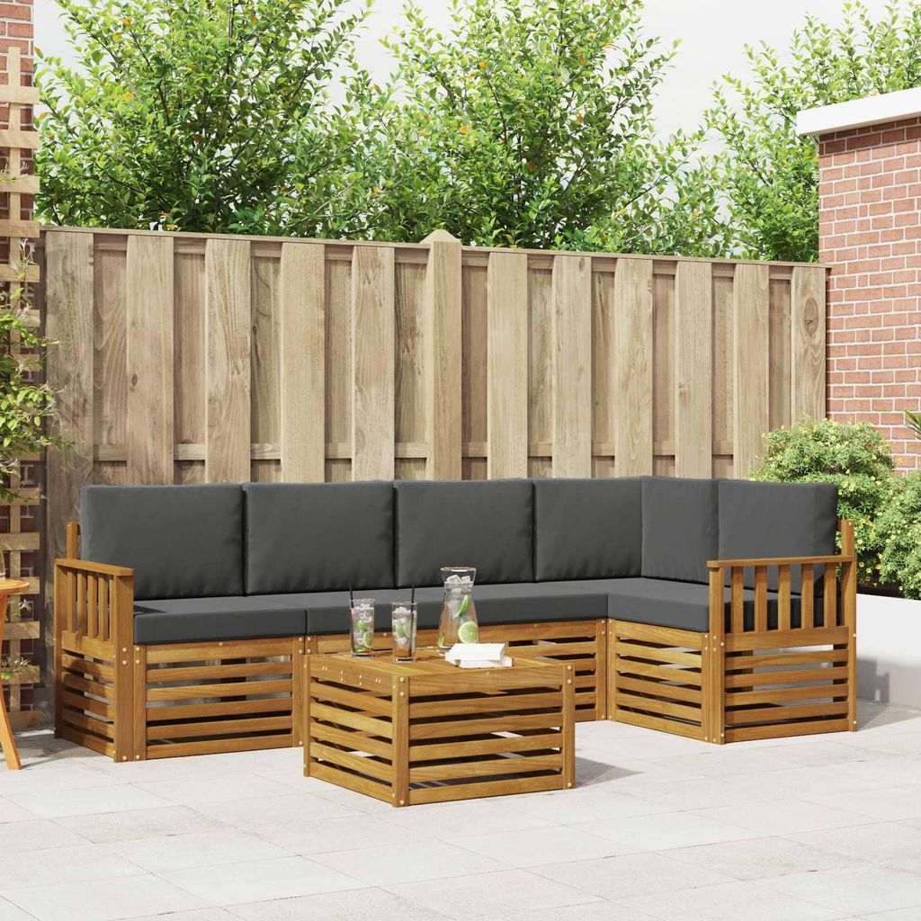 "Seasonal Sale"Sofagarnitur - CLORIS - Balkonmöbe/Sitzgruppe - 6 pcs - Moderne Design - Natur und Anthrazit Massivholz Akazie - Gartensofas DEMöb...