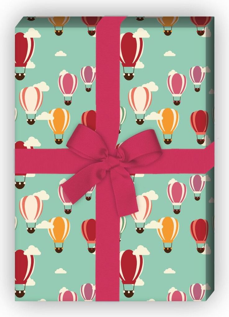 Schönes Geschenkpapier für liebevolle Geschenke mit Heißluftballons, grün - G8171, 32 x 48cm
