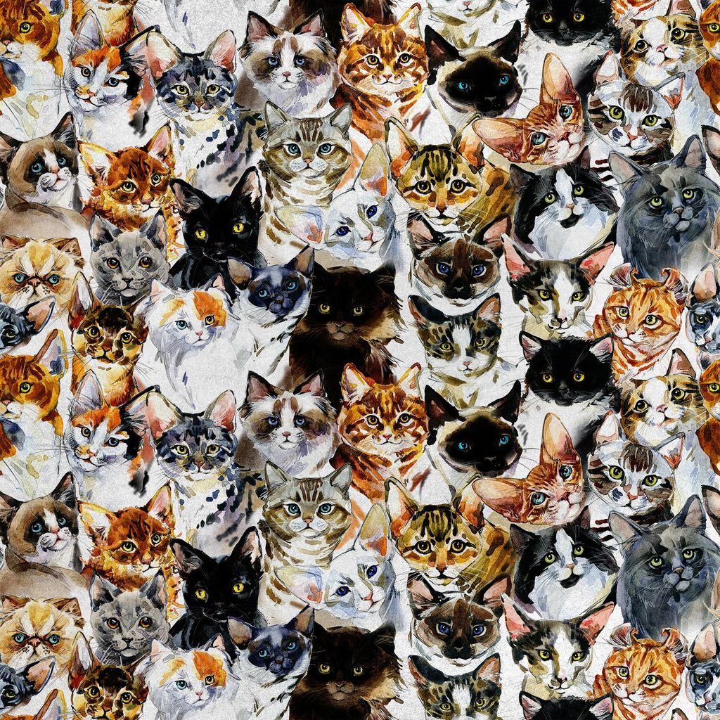 Royal Samt Stoff Polyester Zum Nähen - Motiv gemalte Katzen