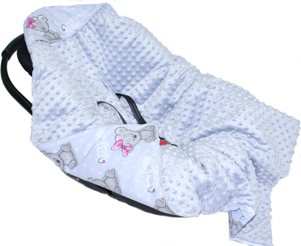 Baby Wende Einschlagdecke MINKY mit Kapuze 90x90 cm Babyschale Decke Zweiseitig 23. EI23