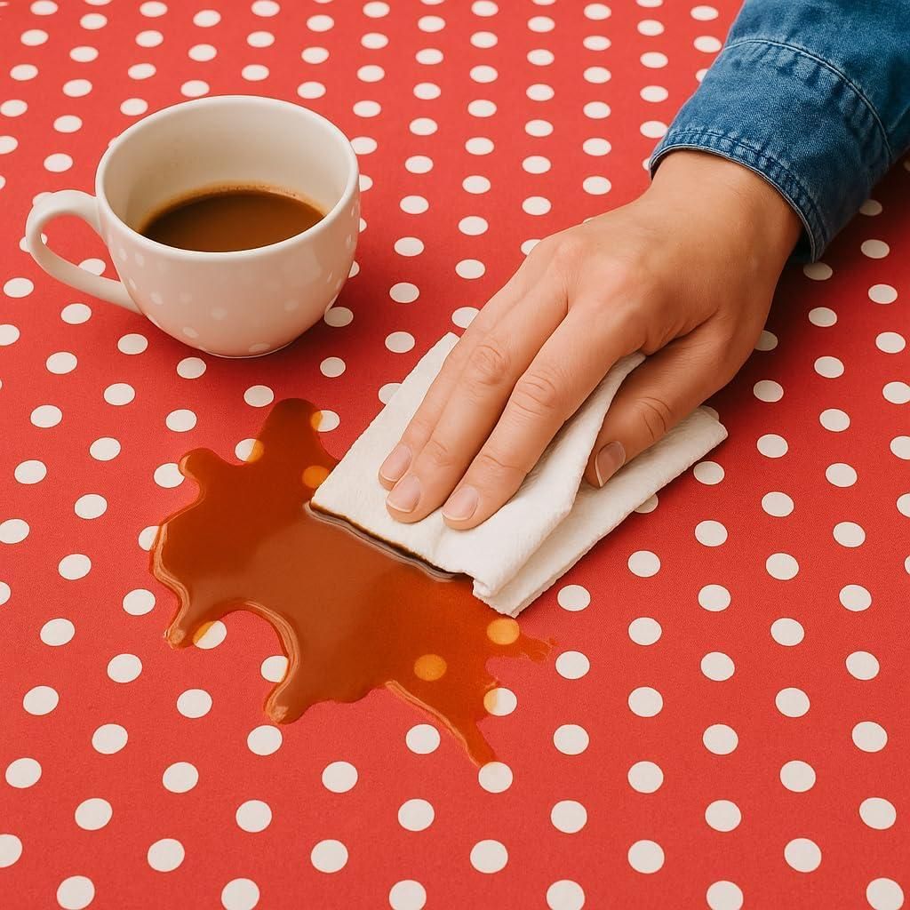 PCV Wachstuch Punkte Tischdecke abwischbar Wachstuchtischdecke 140 x 180 - 26041-Punkte rot