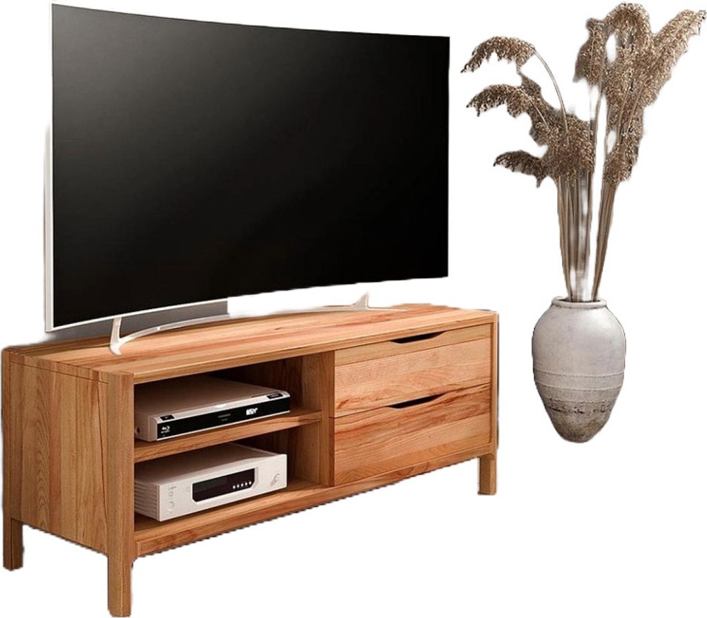 TV-Board Swig aus Kernbuche massiv geölt 111x50 mit 2 Schubladen und 2 Fächern