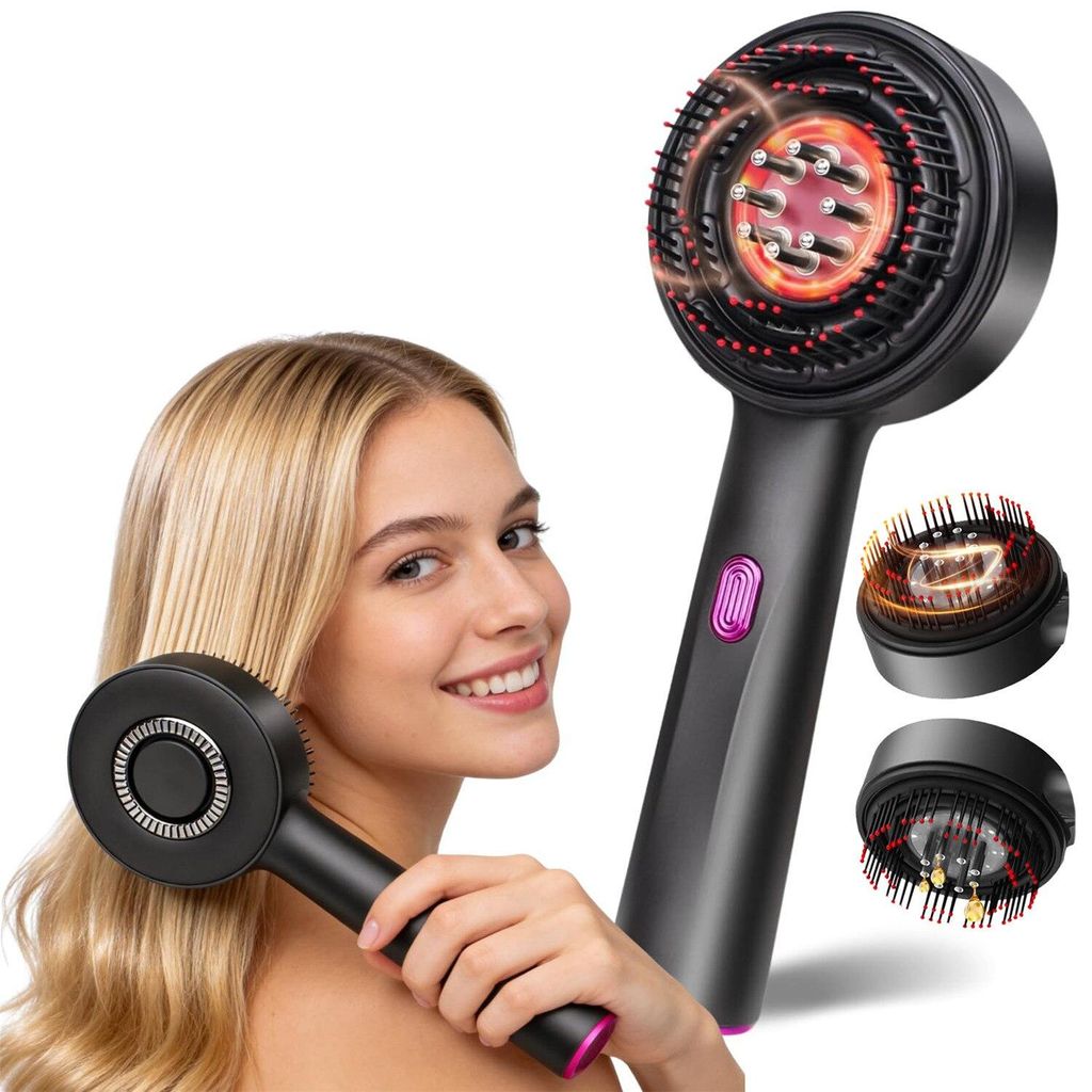 Kopfmassagegeraet Elektrisch, 2-in-1 Kopfhaut Massagebuerste Elektrisch und Haaroel Applikator, 3 Modi Elektrische Haarbuerste mit Rotlicht Serum-F...
