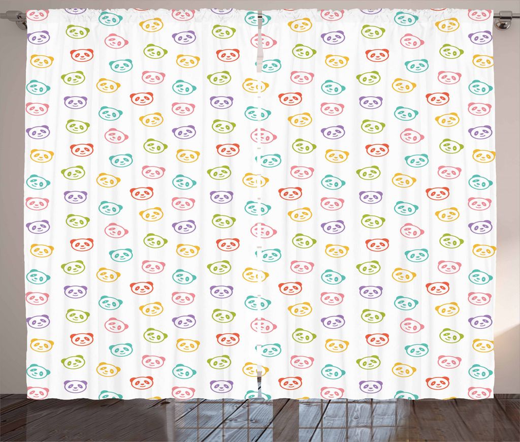 ABAKUHAUS Baby Rustikaler Gardine, Lustiger Panda-Bär, Schlafzimmer Kräuselband Vorhang mit Schlaufen und Haken, 280 x 245 cm, Mehrfarbig