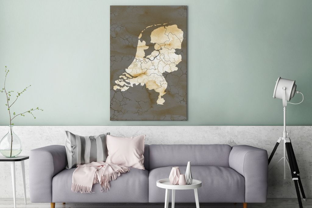 OneMillionCanvasses - Leinwandbilder - 90x140 cm, Karte von Europa - Niederlande - Marmor, Wandbilder Kunstdruck Wanddekoration - Wandschmucke - ...
