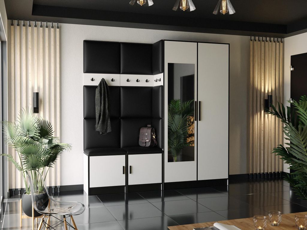 KIER FURNITURE Garderobe mit Sitzfläche Roj21 - 211,2x205x39cm Weiß + Schwarz