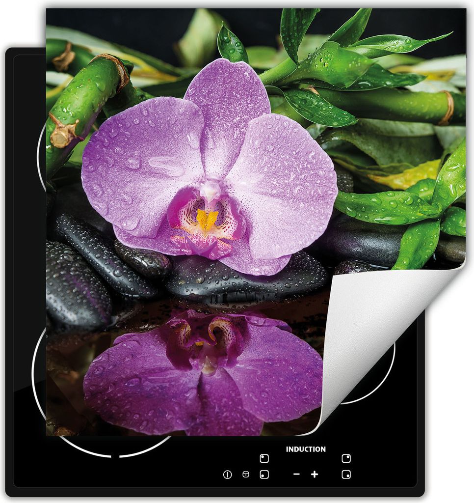 DarHaus Herdabdeckplatte 60x52 cm Anti Rutsch Matte Aufrollbar, Orchidee - Blume