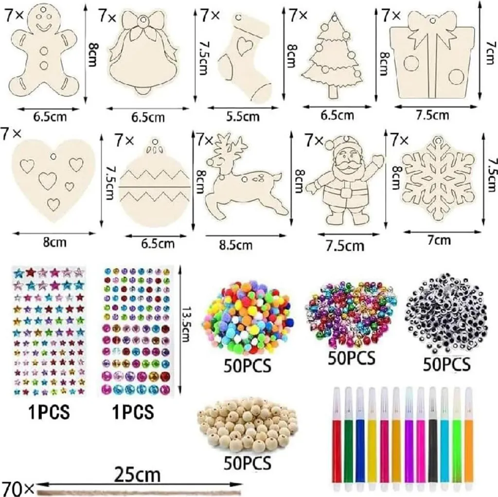 Kit 70 Decorazioni Natalizie Legno Naturale: Lavoretti Natale Bambini