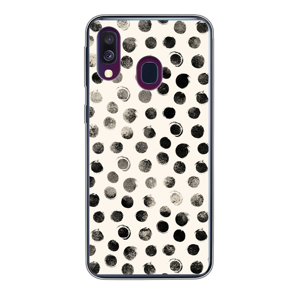 MuchoWow Handyhülle Schutzhülle Hülle für Samsung Galaxy A40 Polka dots - Schwarz - Weiß Silikon Softcase Handy Hülle - Handy-Tasche