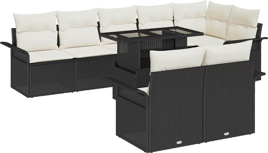 vidaXL Gartensofa-set mit Kissen 9 pcs Schwarz Poly-Rattan