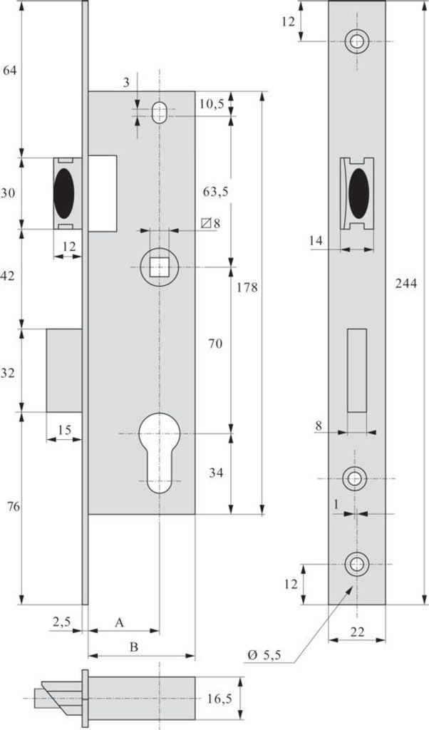 Coffre 1 point ASSA ABLOY - entraxe 70 Carré 8 Axe 30 - Image du produit 