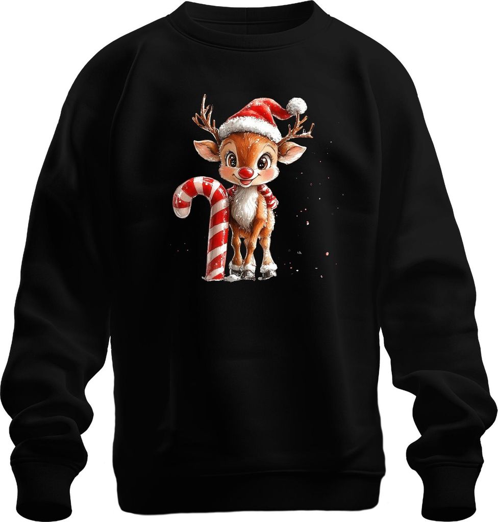 Weihnachten Niedliches Rentier Zuckerstange Geschenk Kinder Uni Sweatshirt Pullover, Schwarz, XL
