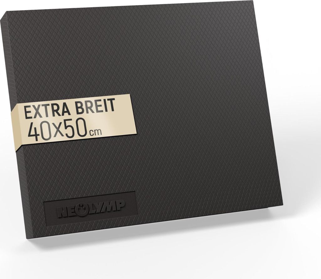 A black balance pad with textured surface and a beige label indicating size and product type.