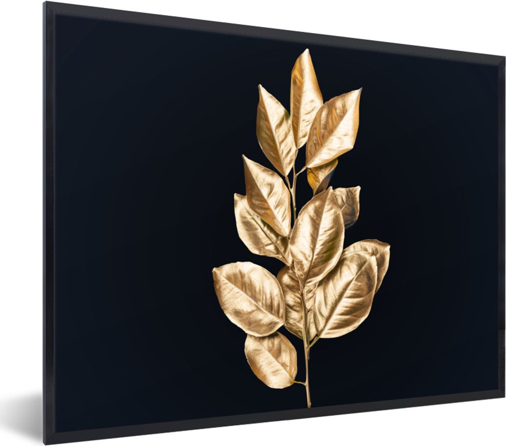 MuchoWow Gerahmtes Poster Pflanze - Blätter - Gold - Schwarz - Luxus 40x30 cm - Poster mit Schwarzem Bilderrahmen Wandposter Rahmen Foto Bilder ...