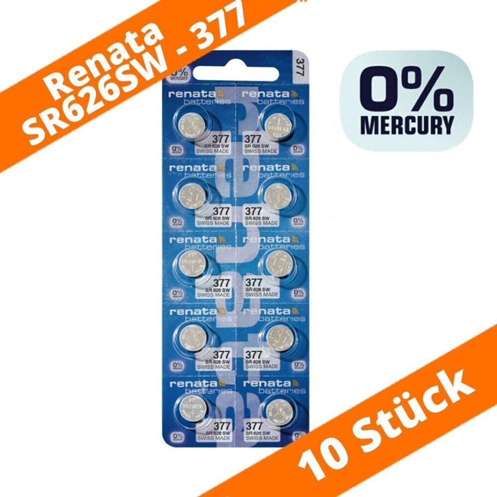 10x RENATA AG 4 Uhrenbatterie 377 für Armbanduhr Knopfzelle Produktbild 1