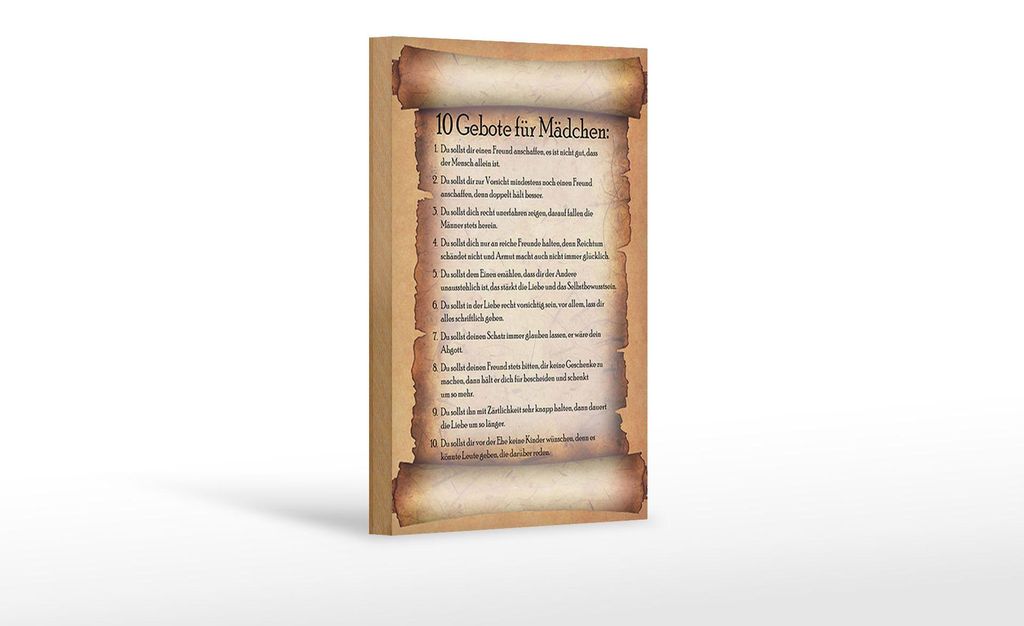 Holzschild Spruch 12x18cm 10 Gebote für Mädchen du sollst