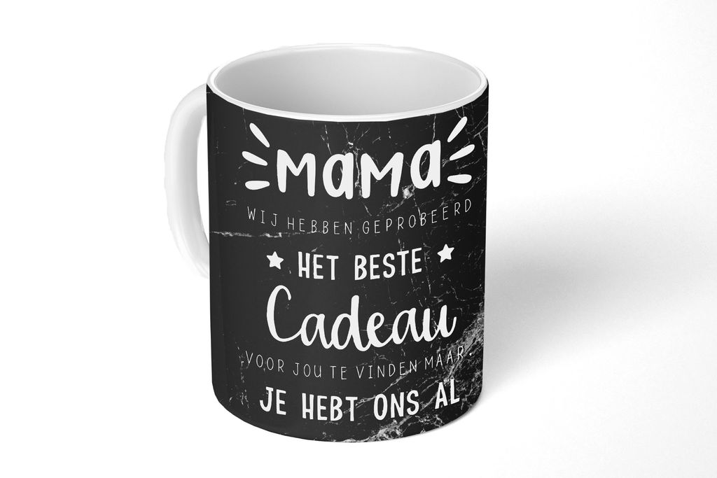 KitchenYeah Tasse Kaffeetasse Kaffeebecher 350 ml Sprichwörter - Zitate Mami Du hast uns schon - Kinder - Marmor - Mutter Geschenk - schwarz-wei...