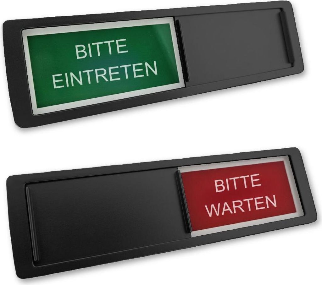 CombiCraft Schiebeschild "Bitte Eintreten-Bitte Warten - 5 Stück - in einem schwarzen Kunststoffschiebeprofil ca. 178x50mm - 5 Stück