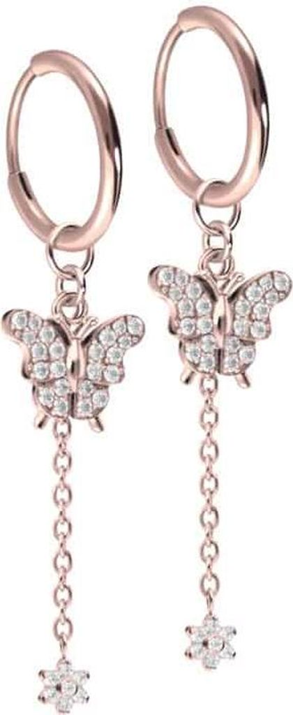 Titan Ohrclicker Creolen KRISTALLSCHMETTERLING + KRISTALLBLUME RoséGold Innendurchmesser: 10mm + Designstärke: 1,2mm