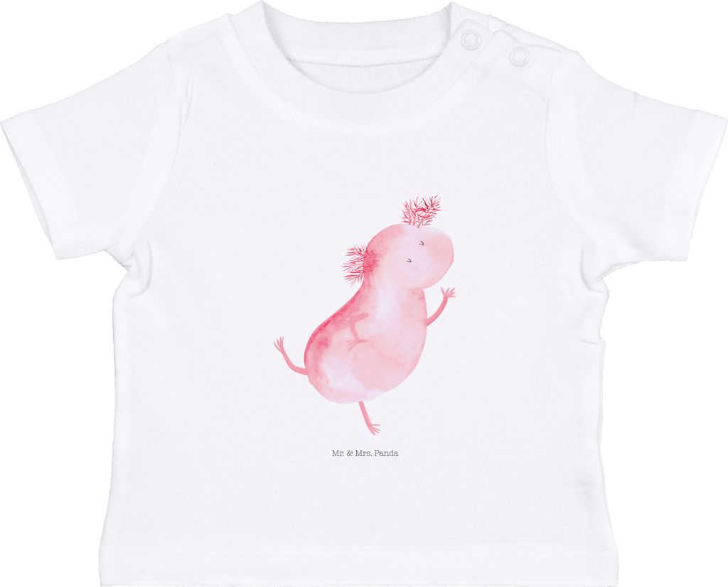Mr. & Mrs. Panda T-Shirt Axolotl Tanzen 12. - 18. Monat - Weiß - Geschenk, Babyshirt, Freundin, Freudig, gut Gelaunt, Kinder Oberteil, Baby Shirt,...