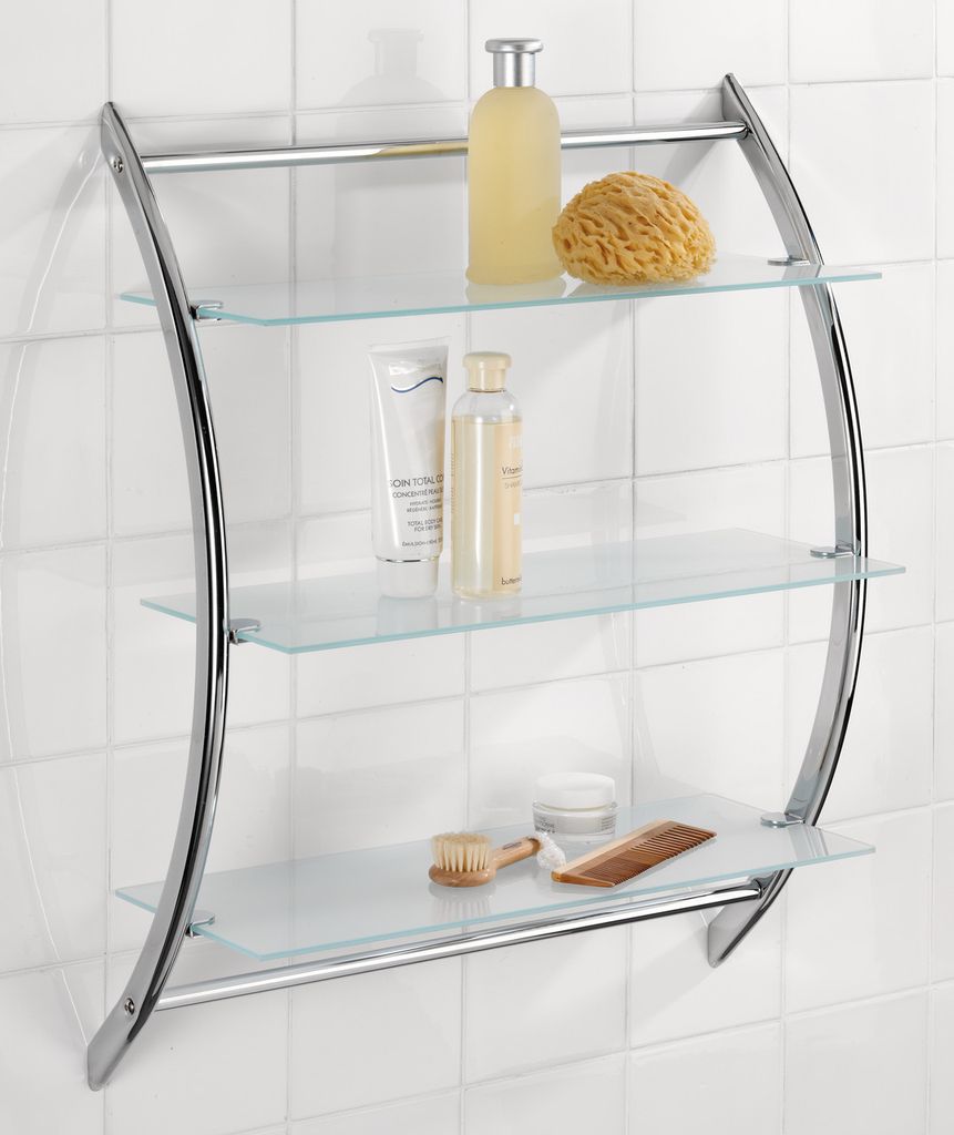 WENKO Wand Regal Chrom Glas 3 Ablagen Bad Böden Scheibe