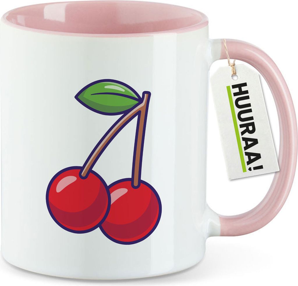 Huuraa Kaffeetasse Kirsche Comic 330ml Rosa Keramik Kaffeebecher Geschenkidee
