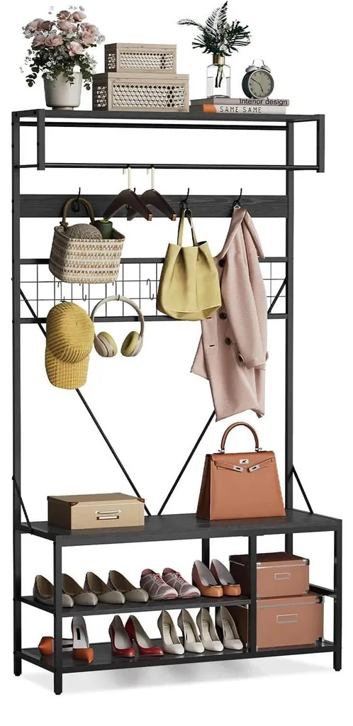 Portemanteau d'entrée 5-en-1 idéal pour petits espaces et rangement sol