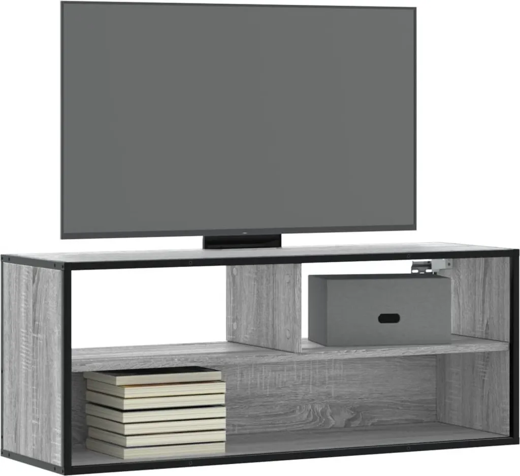 Mobile Basso Porta TV 100cm Grigio Sonoma e Metallo - Alta Stabilità - 2