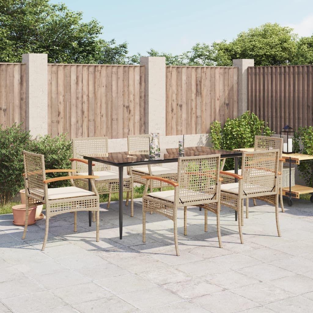 Maison Exclusive - 7-tlg. Garten-Essgruppe mit Kissen Beige Poly Rattan