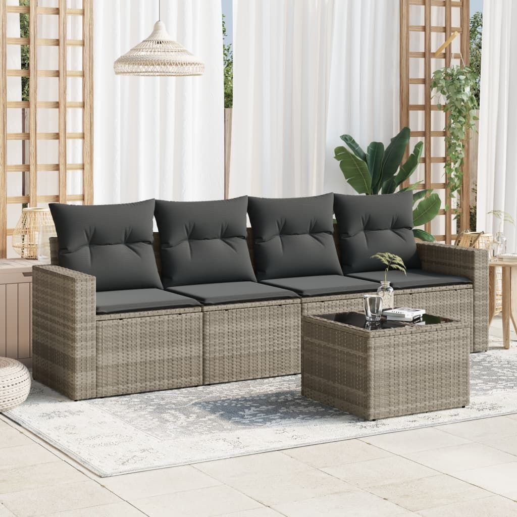 Maison Exclusive - 5-tlg. Garten-Sofagarnitur mit Kissen Hellgrau Poly Rattan