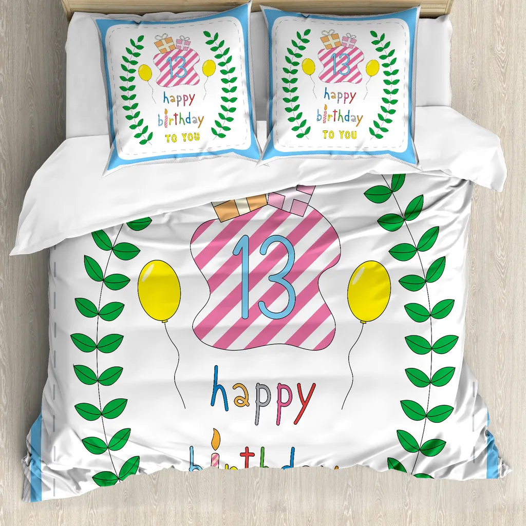 ABAKUHAUS 13° compleanno Copripiumino, regali per il 13° compleanno, antiacaro, adatto a chi soffre di allergie, con federe, 155 cm x 220 cm - 80 x 80 cm, multicolore