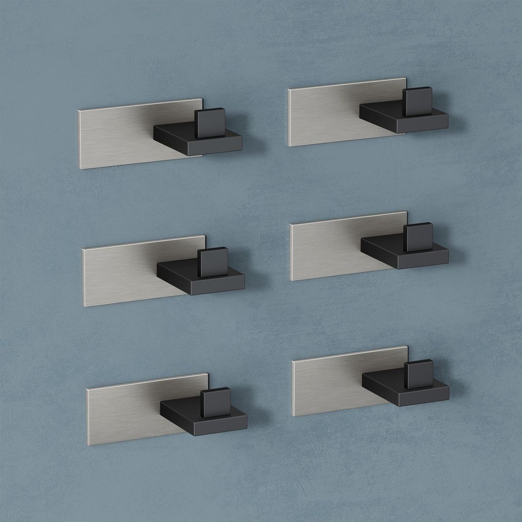 doporro 6 Stück Garderobenhaken Edelstahl, Kleiderhaken Wand Haken, selbstklebend & ohne Bohren Matt schwarz/Nickel gebürstet für Jacken, Handt...