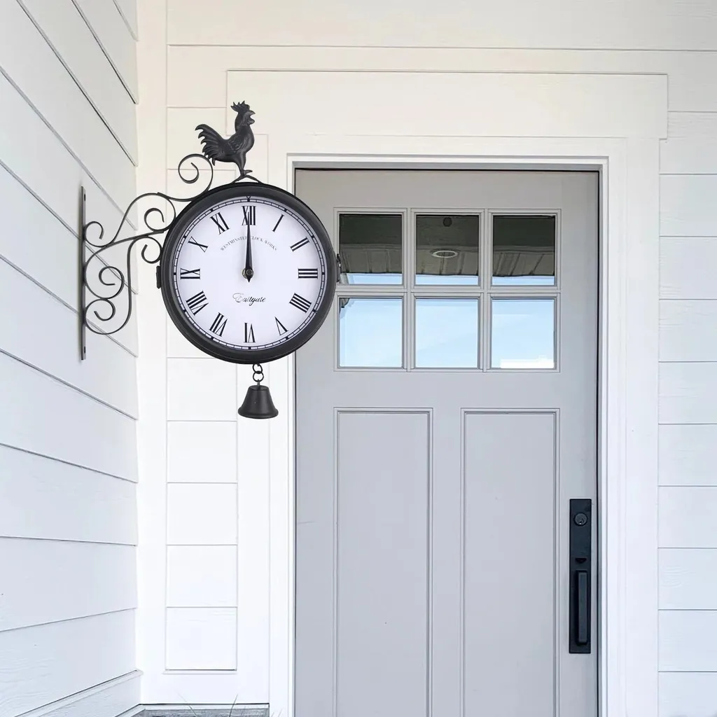 Horloge extérieure double face résistante aux intempéries style gare