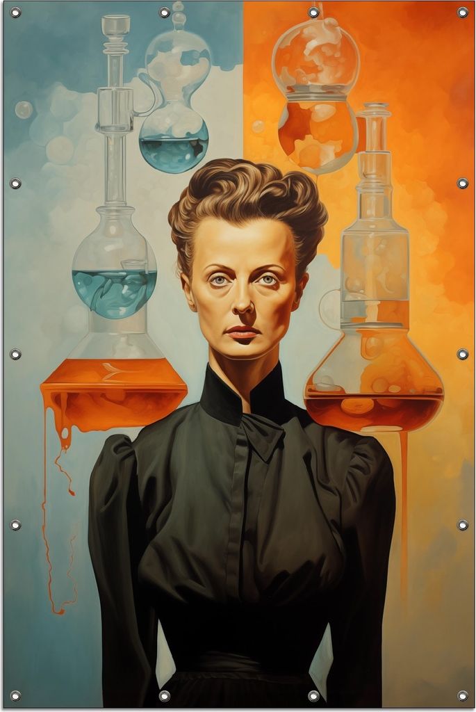 Wallario Outdoor-Poster für Garten oder Balkon, Motiv Visionäre Chemikerin, in ca. 120 x 180 cm