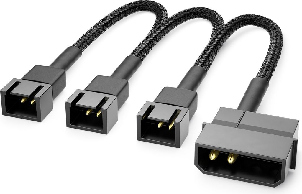 deleyCON 20cm 4-Pin Molex 12V auf 3x3-Pin Lüfterkabel - Lüfteradapter Lüfterkabel für Prozessor- und Gehäuselüfter - Verlängerung Netzteil L...