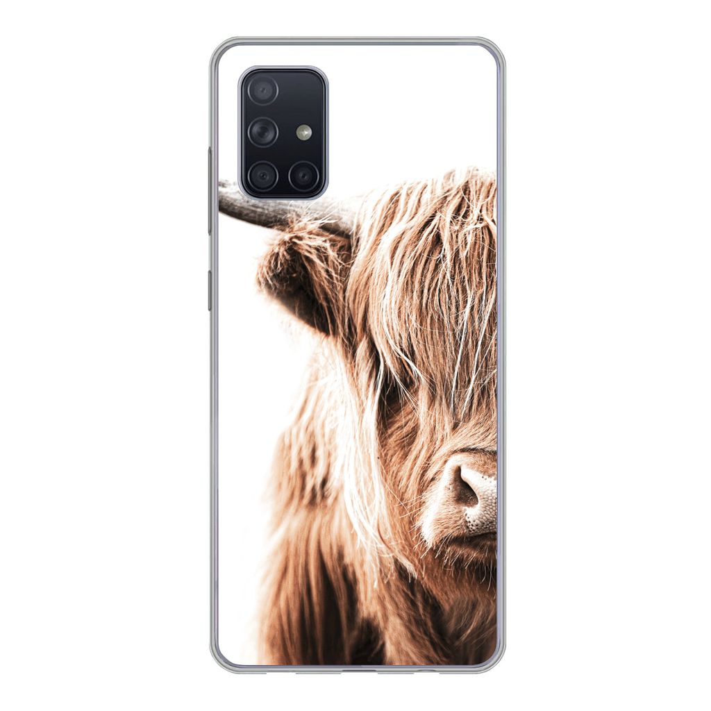 MuchoWow Handyhülle Schutzhülle Hülle für Samsung Galaxy A51 Schottischer Highlander - Kuh - Tiere Silikon Softcase Handy Hülle - Schutzabde...