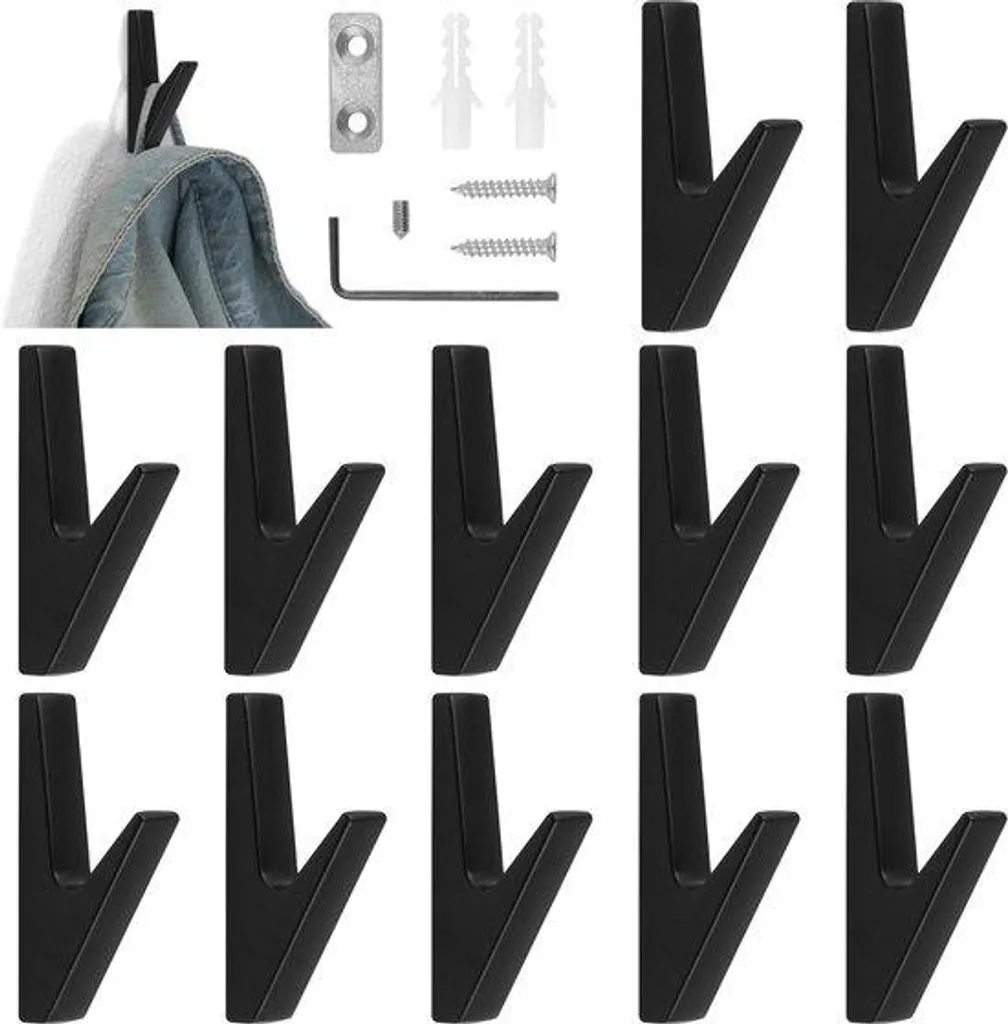 Patère murale noire lot de 12 supports de serviette en métal robuste
