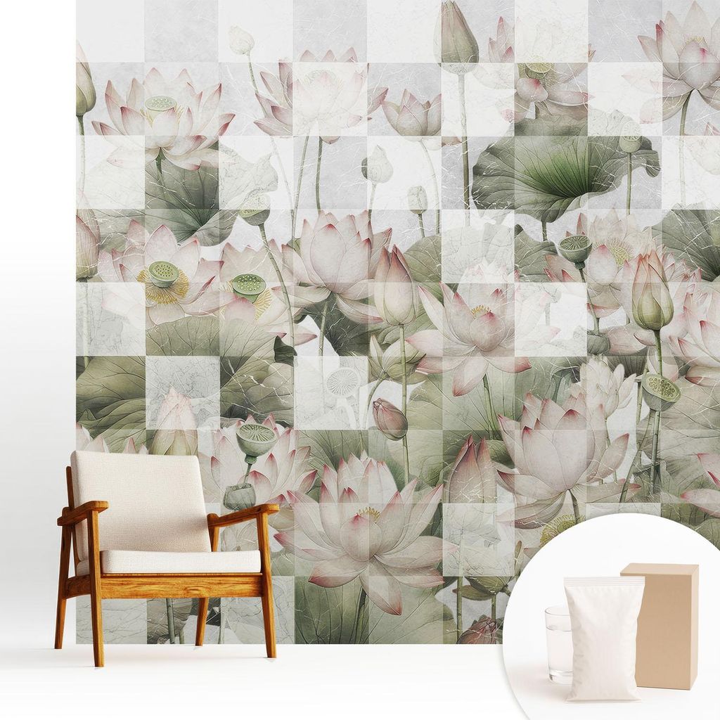 Fototapete - 250x250 cm - Tapete - Wandtapete - Wandbilder - Dekofolie - Tapete Folie - Wand - Dekoration - Wohnzimmer - Lotusmuster