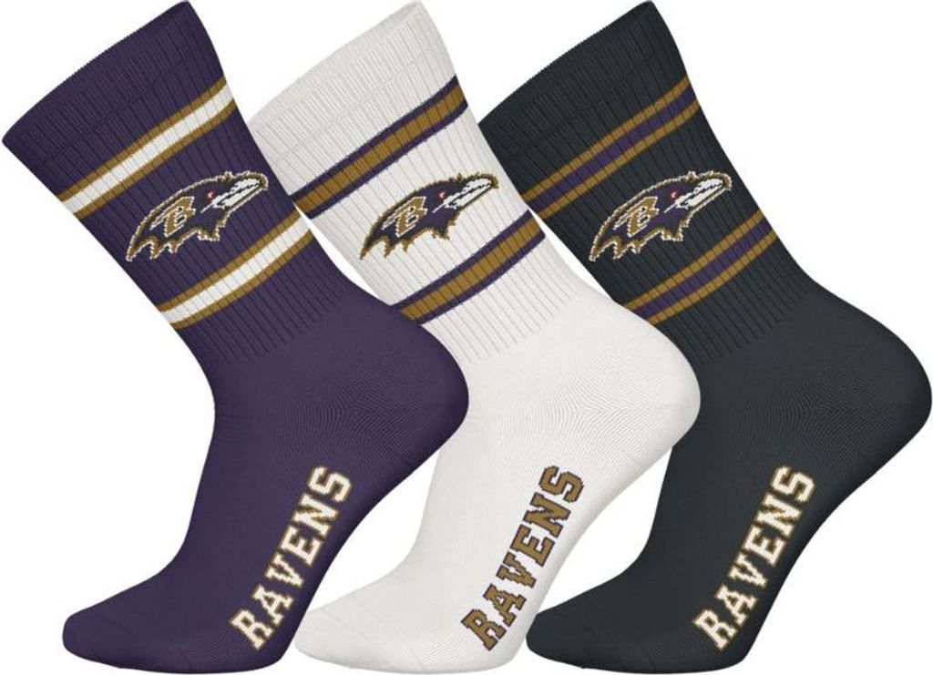 NFL Baltimore Ravens 3-Pack Soft Coton Crew Socks | 39/42 Image du produit 