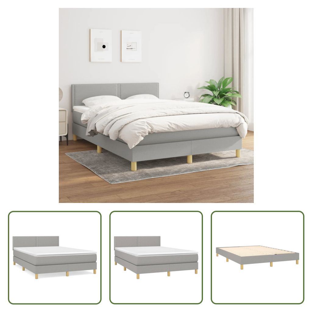 The Living Store Boxspringbett mit Matratze Hellgrau 140x190 cm Stoff