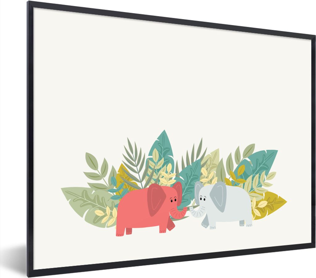 MuchoWow MuchoWow Gerahmtes Poster Illustration von zwei Elefanten in Pastellfarben 80x60 cm - Poster mit zchwarzem Bilderrahmen - Schwarzem - ...