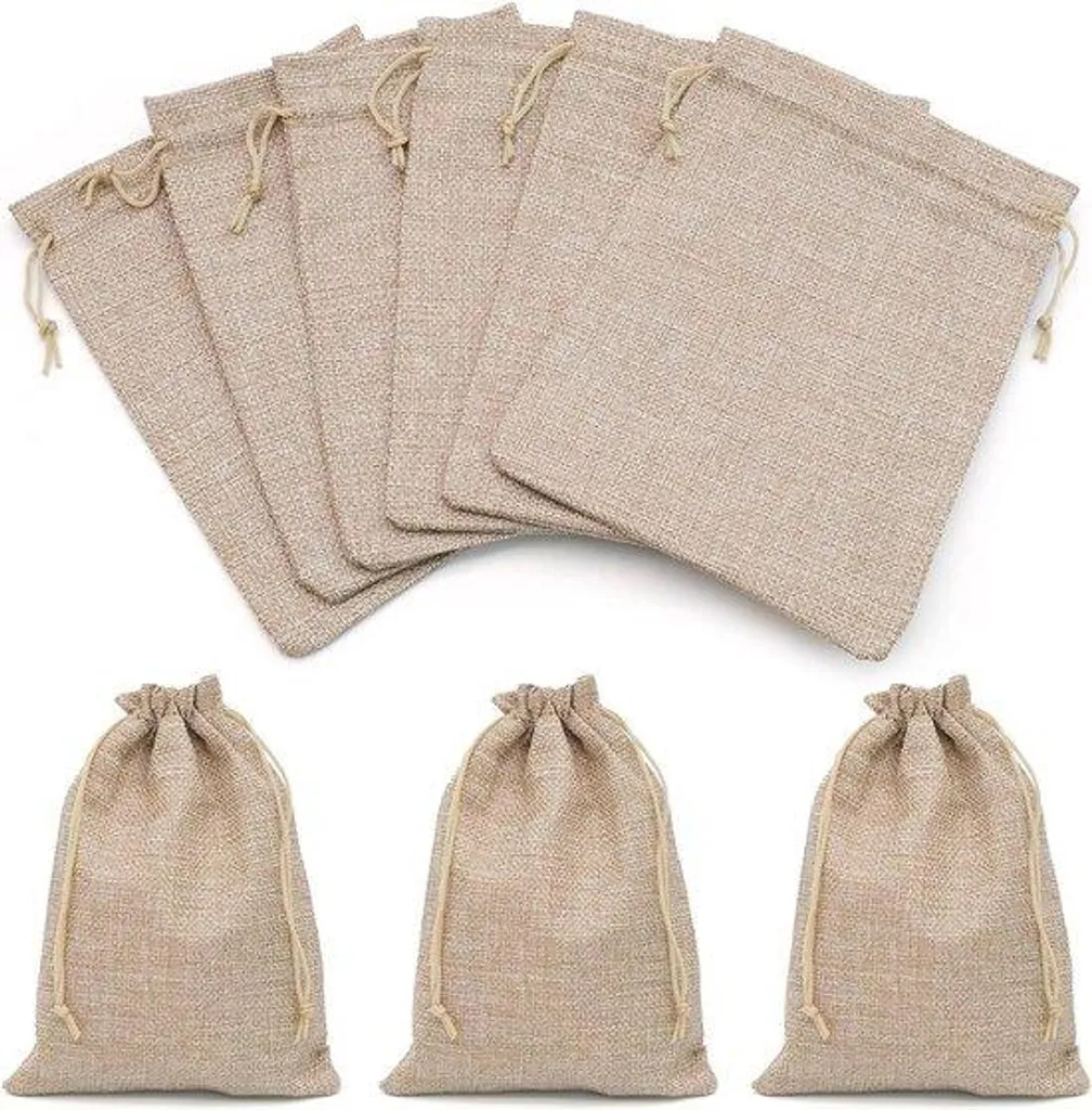Pochon en lin et coton 15x20 cm : lot de 20 sacs naturels réutilisables
