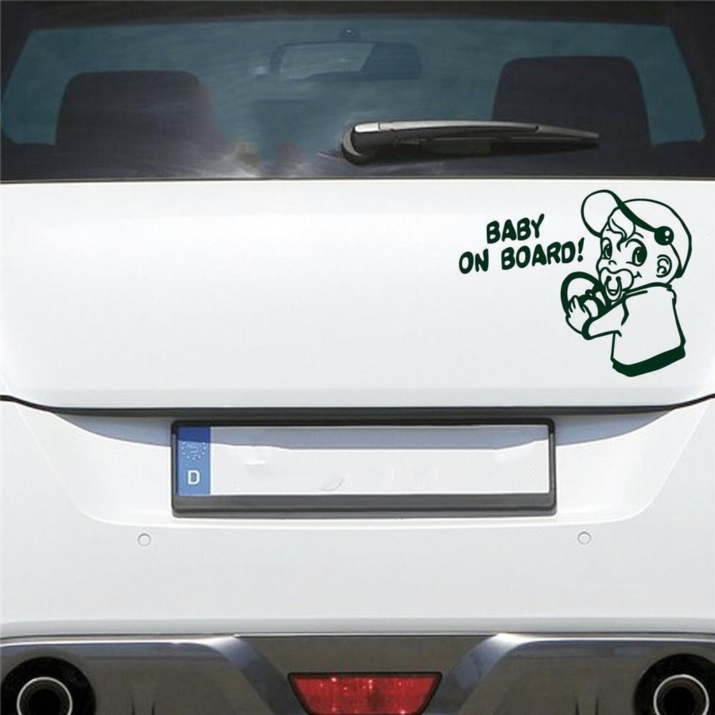 Auto Aufkleber Baby AN Bord Board Tour Junge 19x15 cm Dunkelgrün Sticker Heckscheibenaufkleber