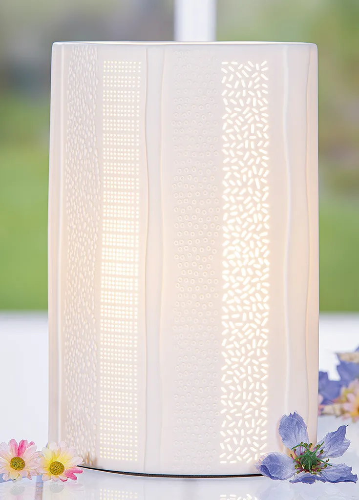 Lampe à poser ovale Gilde Green Line en porcelaine blanche 28cm 57779