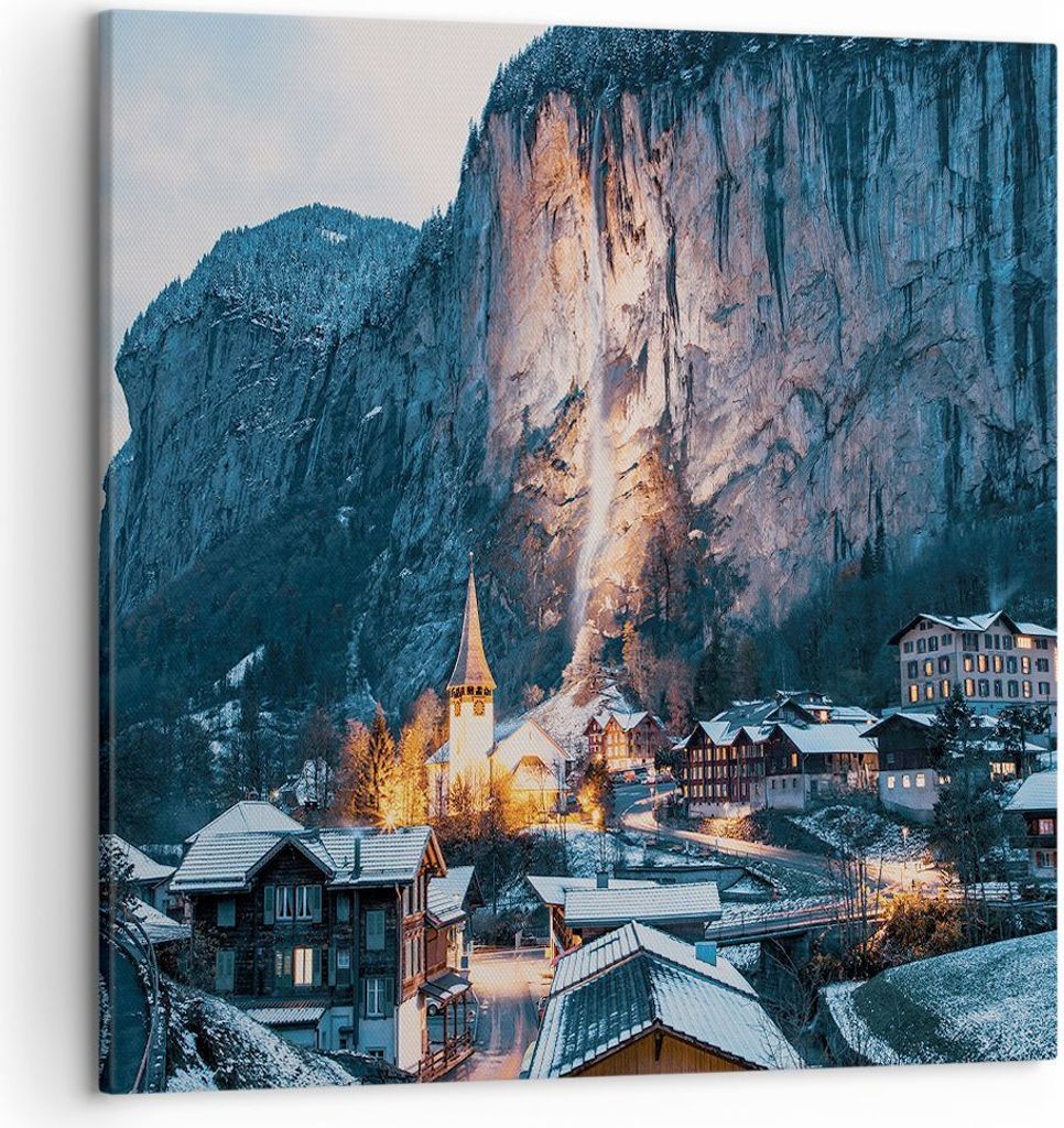 Bild auf Leinwand - Leinwandbild - Einteilig - Lauterbrunnen Schweiz Tal - 50x50cm - Wand Bild - Wanddeko - Wandbilder - Leinwanddruck - Bilder - W...