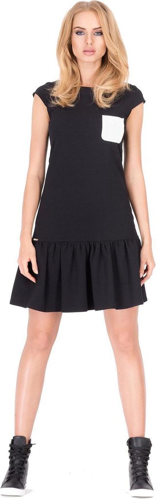 Damen Kleid Tunika Mini-Kleid Rüschen Top; Schwarz/S/36