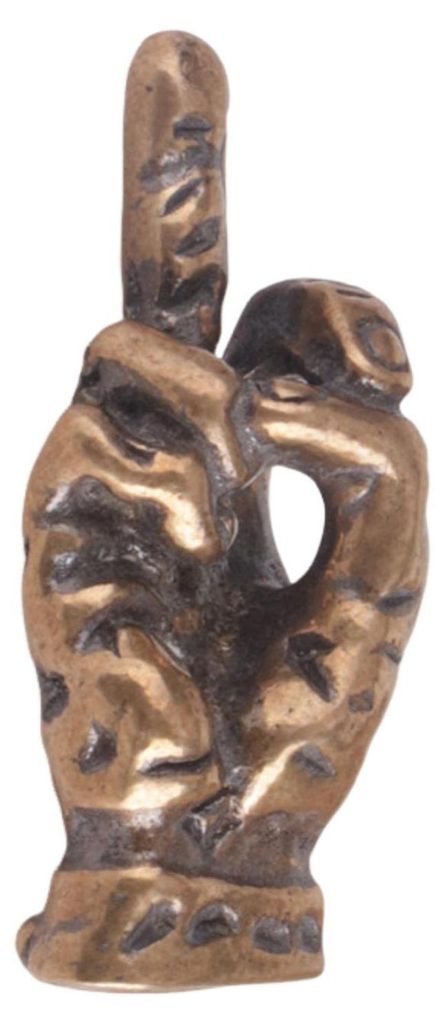 Mittelfinger-Figur aus Messing und Gold, freistehende Handskulptur aus Kupfer, Mittelfinger-Taschen-Glücksbringer für Zuhause, Regal oder Schreib...