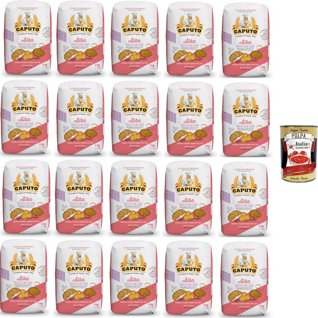 Caputo Alba, Weichweizenmehl 00 ideal für Brioches, Donuts und Blätterteig 20 x 1kg + Italian Gourmet polpa 400g