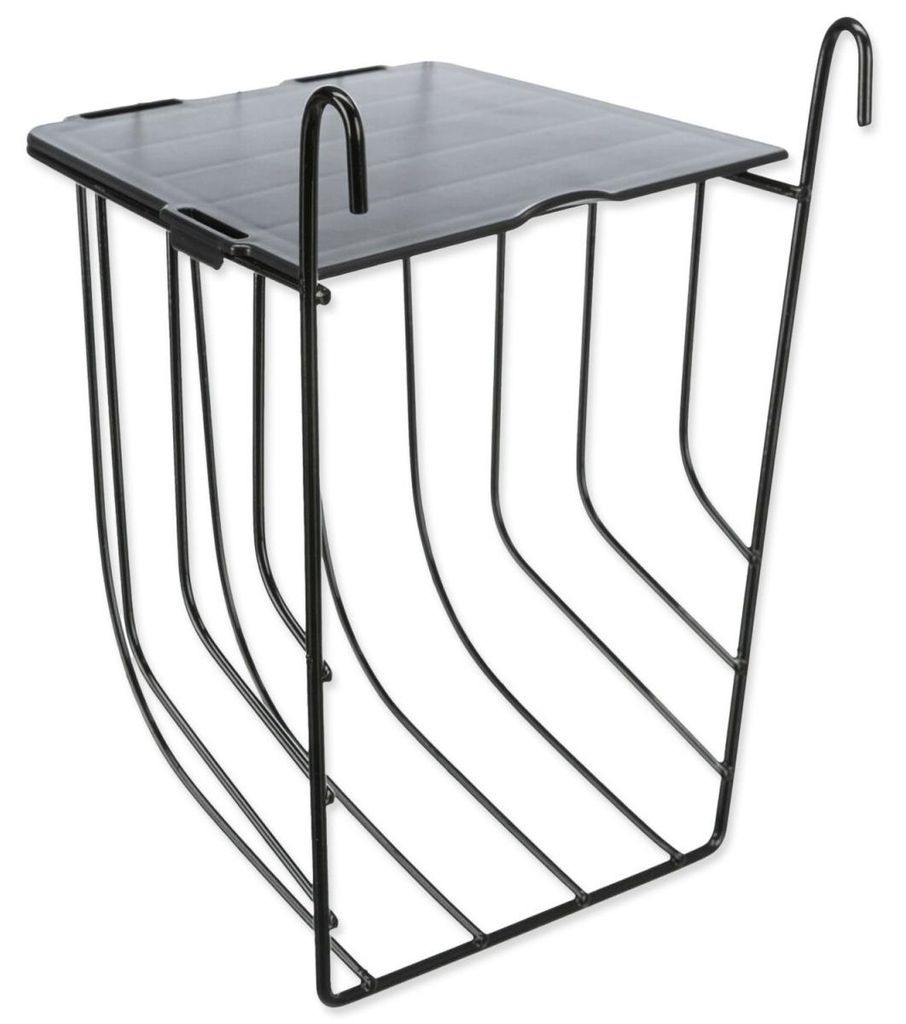 Wiszący czarny metalowy żłób na siano z pokrywą 13 × 18 × Zdjęcie produktu 